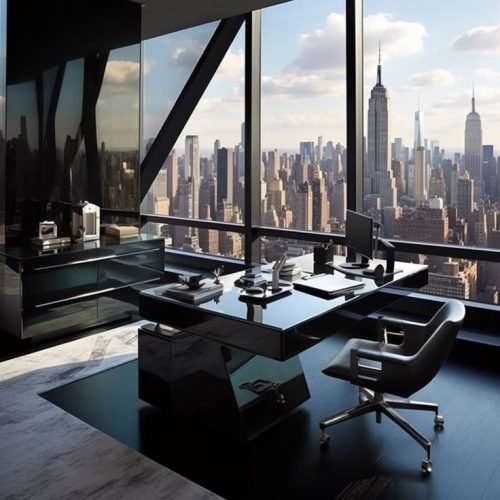 Hochstilvolles Arbeitsumfeld_ Zeitgemäßes Büro mit NYC-Panorama Hochstilvolles Arbeitsumfeld_ Zeitgemäßes Büro mit NYC-Panorama